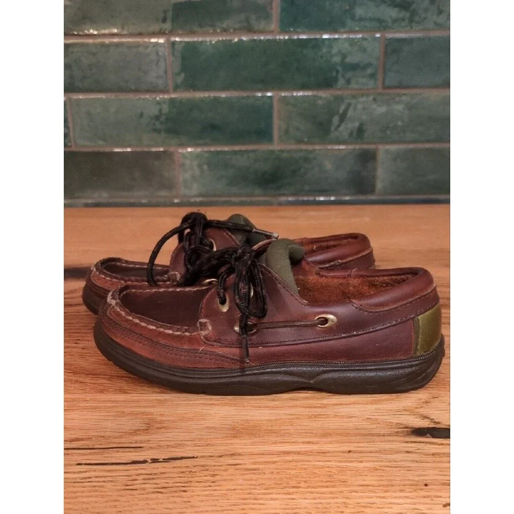 Sperry Kids Leather Boat Shoes Loafers Brown Olive Size 11.5 GUC Casual